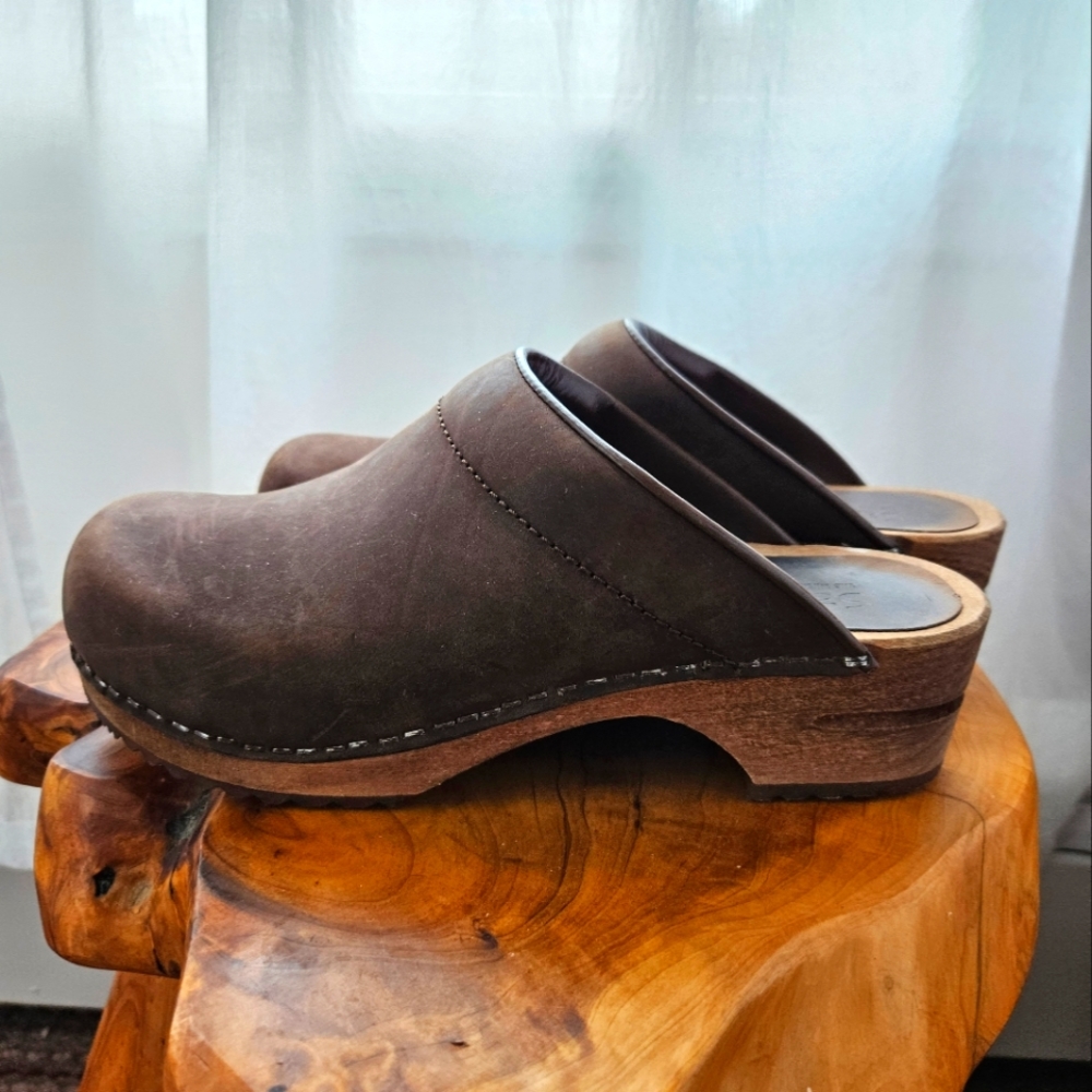 Sanita Brown Leather Clogs